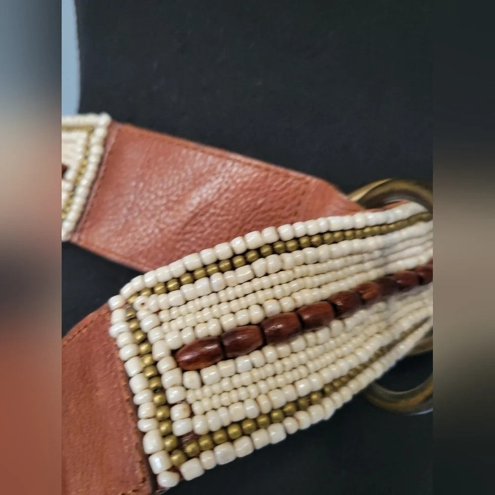 Tommy Bahama Beaded Boho Leather Belt M Brown